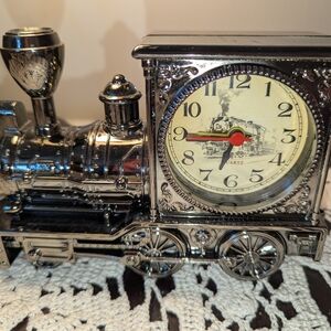 Vintage Train Clock in Silver Finish